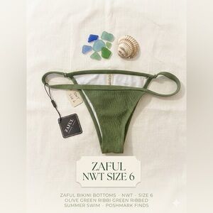 ZAFUL Olive Green Ribbed Bikini Bottoms NWT Size 6